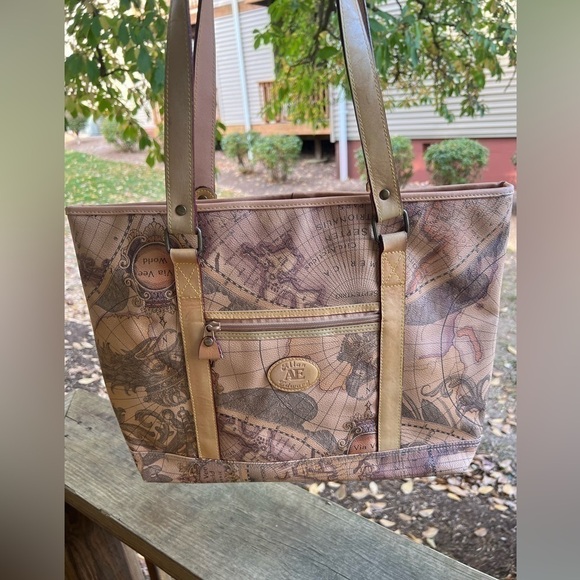 Allan Edmond world canvas leather tote brown 16 x 12 preppy travel work - Picture 1 of 15